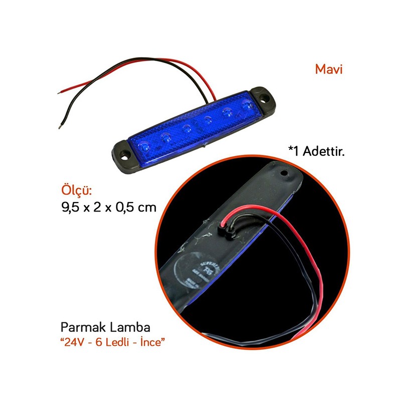 LED LAMBA PARMAK 6 LED MAVİ 24V TAS 004-24 TAS004M-24 TAS