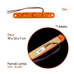 LED LAMBA PARMAK 9 LED İNCE (ŞEFFAF) SARI 12V TAS 005S-12 TAS005S-12 T