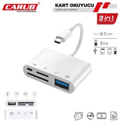 KABLO KART OKUYUCU DÖNÜŞTÜRÜCÜ TYPE-C TO SD+USB (TELEFON İÇİN) VERİ AKTARIMI 5901876 CARUB
