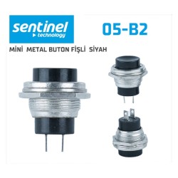ANAHTAR METAL BUTON MİNİ FİŞLİ SİYAH (YUMUŞAK TUŞ) ÇAP-20MM 05-B2 SENTİNEL