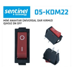 ANAHTAR ÜNİVERSAL DİKDÖRTGEN DAR IŞIKSIZ KIRMIZI TUŞ 2Lİ ON-OFF 30X15X23MM 05-KDM22 SENTİNEL