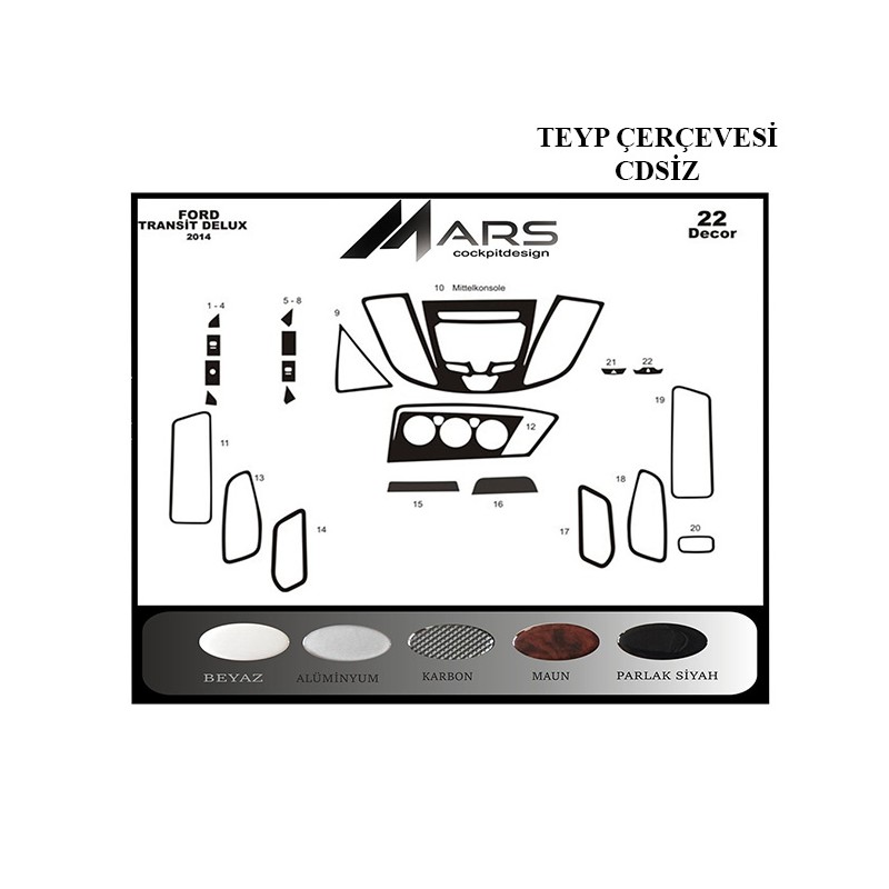 MAUN KAPLAMA FORD TRANSİT 14-19 MAUN TEYP ÇERÇEVESİ CDSİZ 37050-2 MERİ