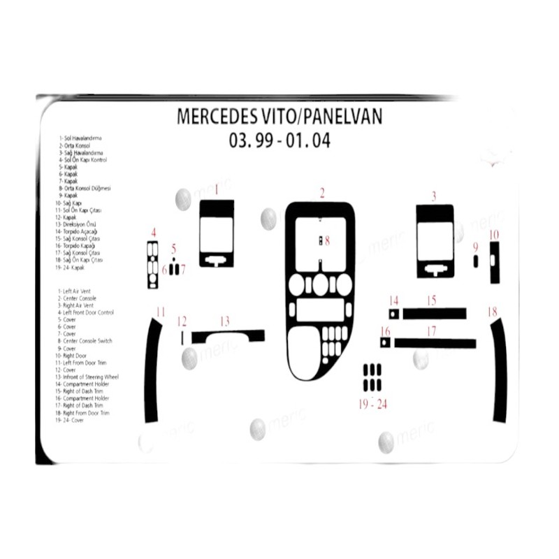MAUN KAPLAMA MERCEDES VİTO 1999-2004 SONRASI MAUN 24PRÇ 34524 MERİÇ