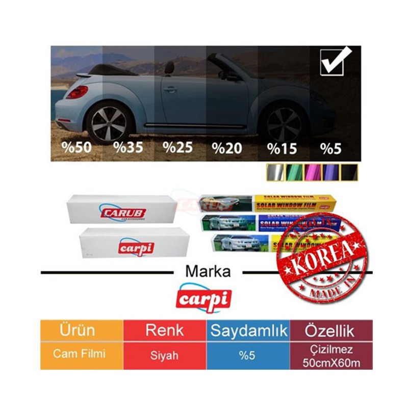 CAM FİLMİ ÇİZİLMEZ S.D.BLACK %5 CARUB 50CMX6M 1208050 CARUB
