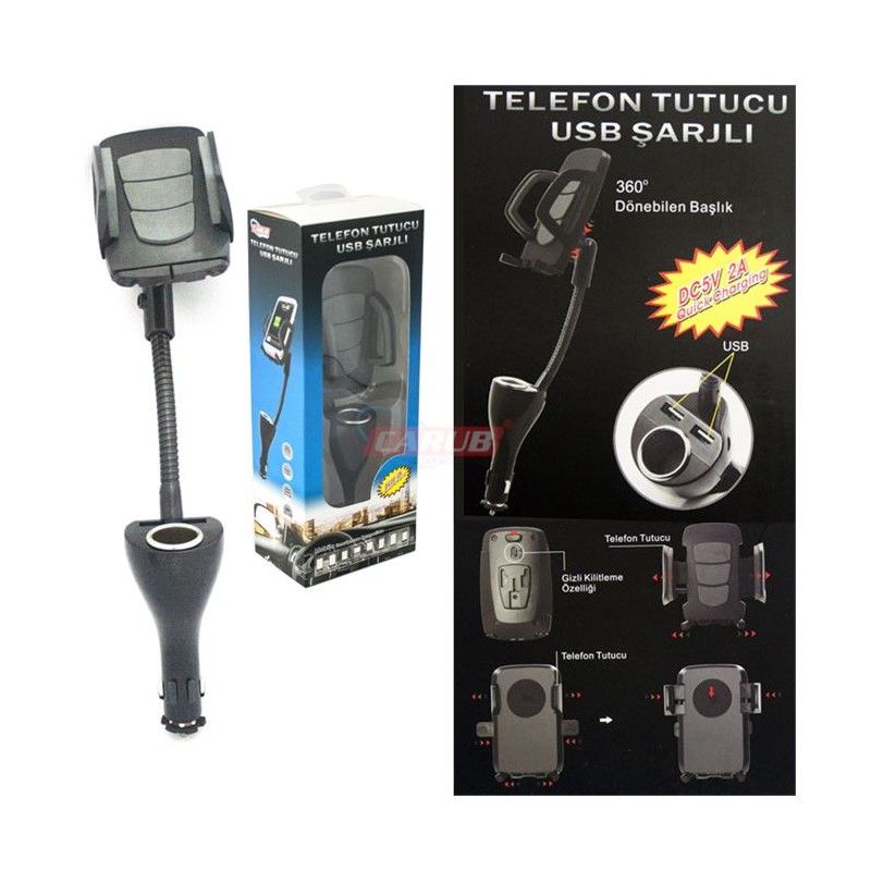 TELEFON TUTUCU TELEFONLUK USB ŞARJ ÇAKMAKTAN SPİRALLİ 2USB 5901950 CAR