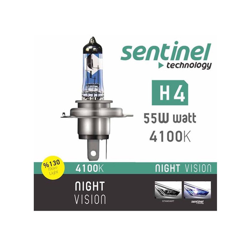 AMPÜL FAR BEYAZ IŞIK 12V H4 %130 FAZLA SENTİNEL NV H4 NV-H4 SENTİNEL