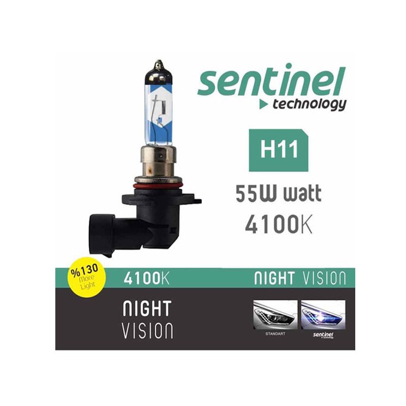 AMPÜL FAR BEYAZ IŞIK 12V H11 %130 FAZLA SENTİNEL NV H11 NV-H11 SENTİNE