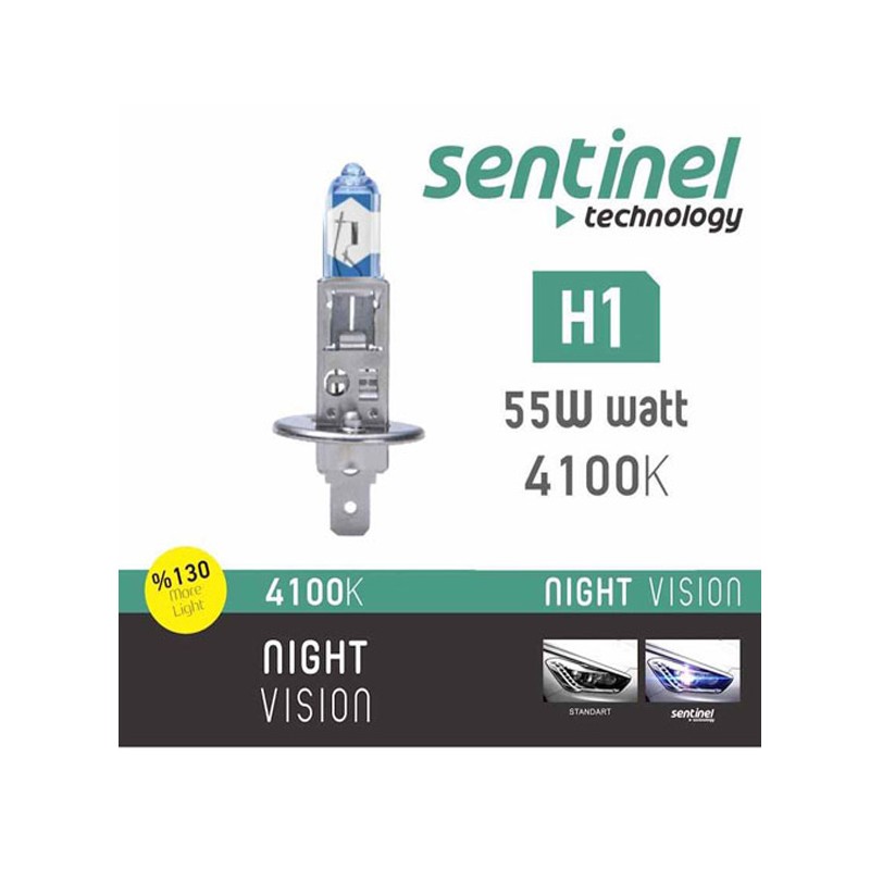 AMPÜL FAR BEYAZ IŞIK 12V H1 %130 FAZLA SENTİNEL NV H1 NV-H1 SENTİNEL