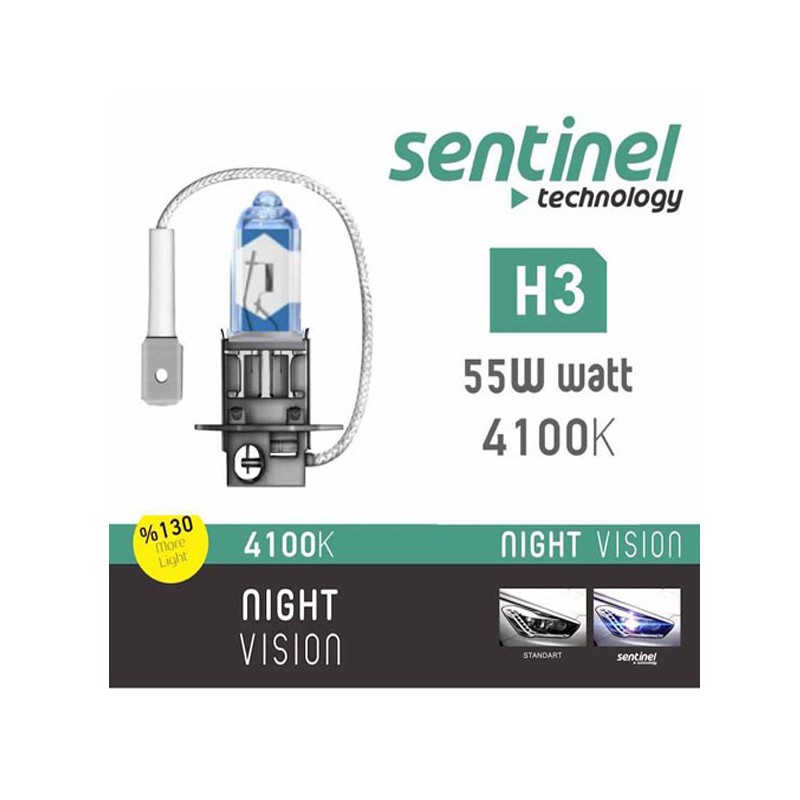 AMPÜL FAR BEYAZ IŞIK 12V H3 %130 FAZLA SENTİNEL NV H3 NV-H3 SENTİNEL