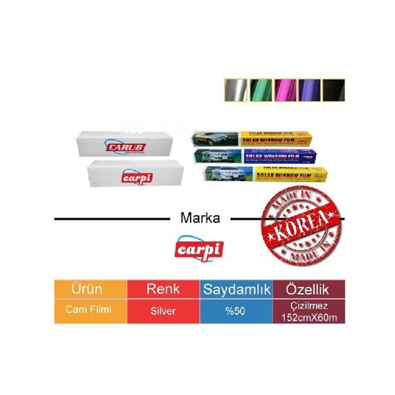 CAM FİLMİ ÇİZİLMEZ AYNALI SİLVER %50 ÇİFT KAT 2P 152CMX60M CARUB 12362