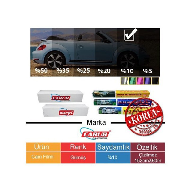CAM FİLMİ ÇİZİLMEZ AYNALI SİLVER %10 152CMX60M CARUB 1219601 CARUB