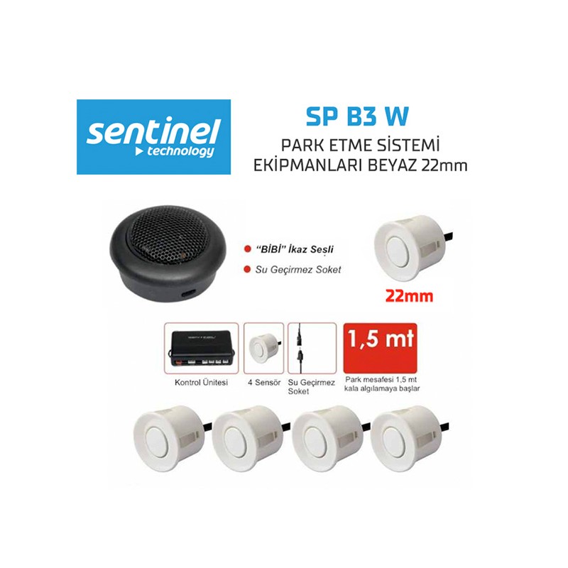 PARK SENSÖRÜ BUZZERLİ 4 GÖZLÜ BEYAZ SP B3 W SP-B3-W SENTİNEL