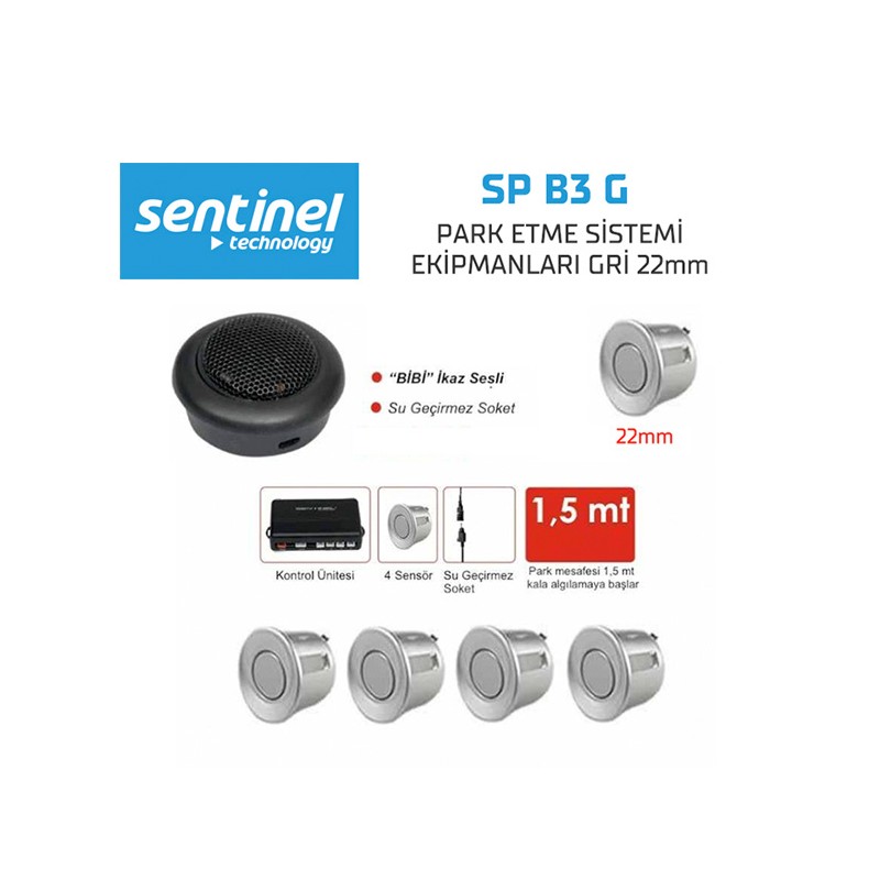 PARK SENSÖRÜ BUZZERLİ 4 GÖZLÜ GRİ S B3 G SP-B3-G SENTİNEL