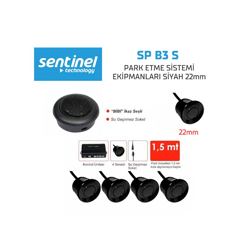 PARK SENSÖRÜ BUZZERLİ 4 GÖZLÜ SİYAH S B3 S SP-B3-S SENTİNEL