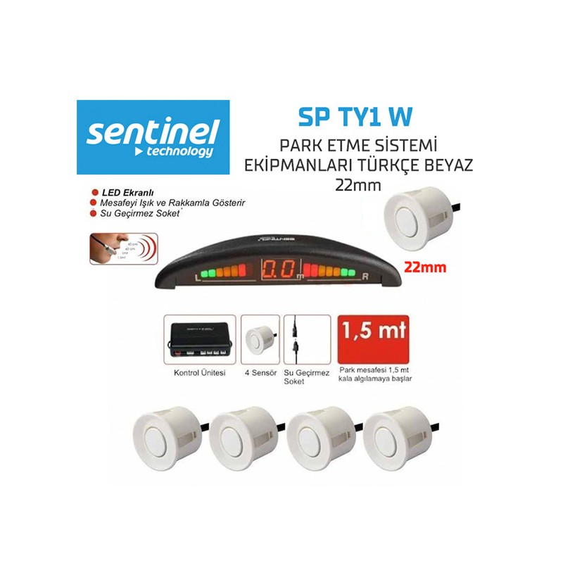 PARK SENSÖRÜ EKRANLI + TR KONUŞAN 4 GÖZLÜ BEYAZ SP TY1-B SP-TY1-W SENT
