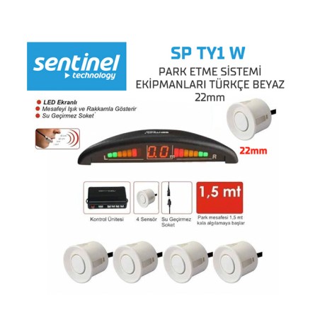 PARK SENSÖRÜ EKRANLI + TR KONUŞAN 4 GÖZLÜ BEYAZ SP TY1-B SP-TY1-W SENT