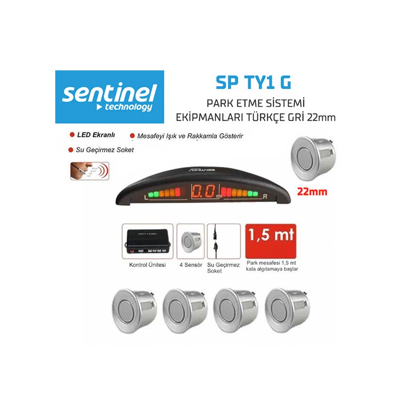 PARK SENSÖRÜ EKRANLI + TR KONUŞAN 4 GÖZLÜ GRİ SP TY1-G SP-TY1-G SENTİN