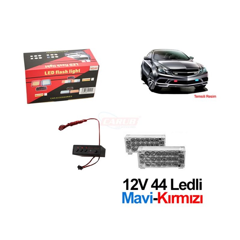 ÇAKAR LAMBA PANJUR İÇİ D.DÖRTGEN 96 LED KIRMIZI-MAVİ 185X65 4310104 CA