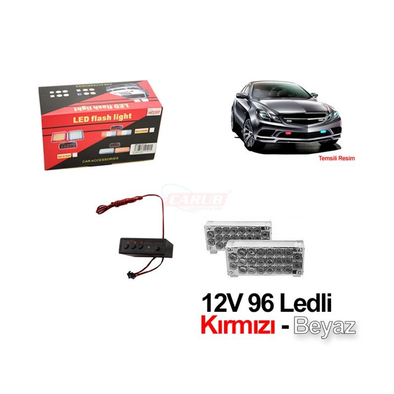 ÇAKAR LAMBA PANJUR İÇİ D.DÖRTGEN 96 LED KIRMIZI-BEYAZ 185X65 4310105 C