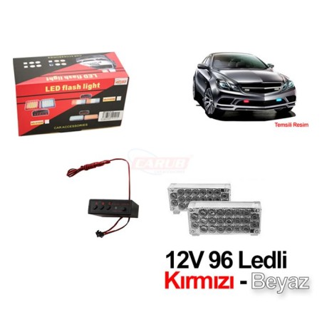 ÇAKAR LAMBA PANJUR İÇİ D.DÖRTGEN 96 LED KIRMIZI-BEYAZ 185X65 4310105 C