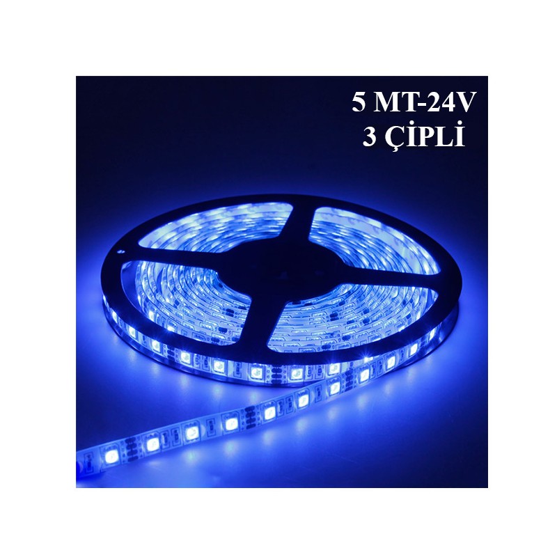 ELASTİK LED SİLİKONLU 5MT KGN 3 ÇİPLİ 24V MAVİ 2502006 KGN