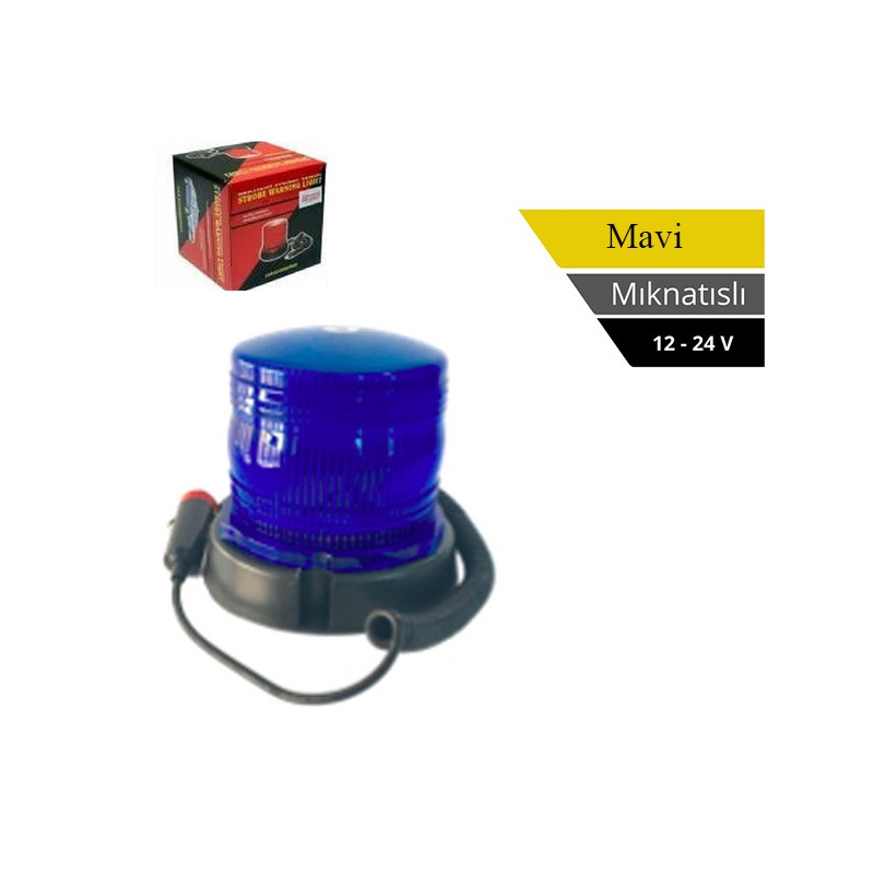 TEPE LAMBASI ÇAKARLI MIKNATISLI KÜÇÜK 12-24V MAVİ LEDLİ 1400005 KGN