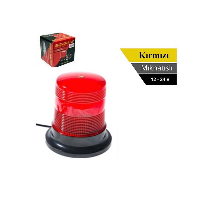TEPE LAMBASI ÇAKARLI MIKNATISLI KÜÇÜK 12-24V KIRMIZI LEDLİ 1400014 KGN