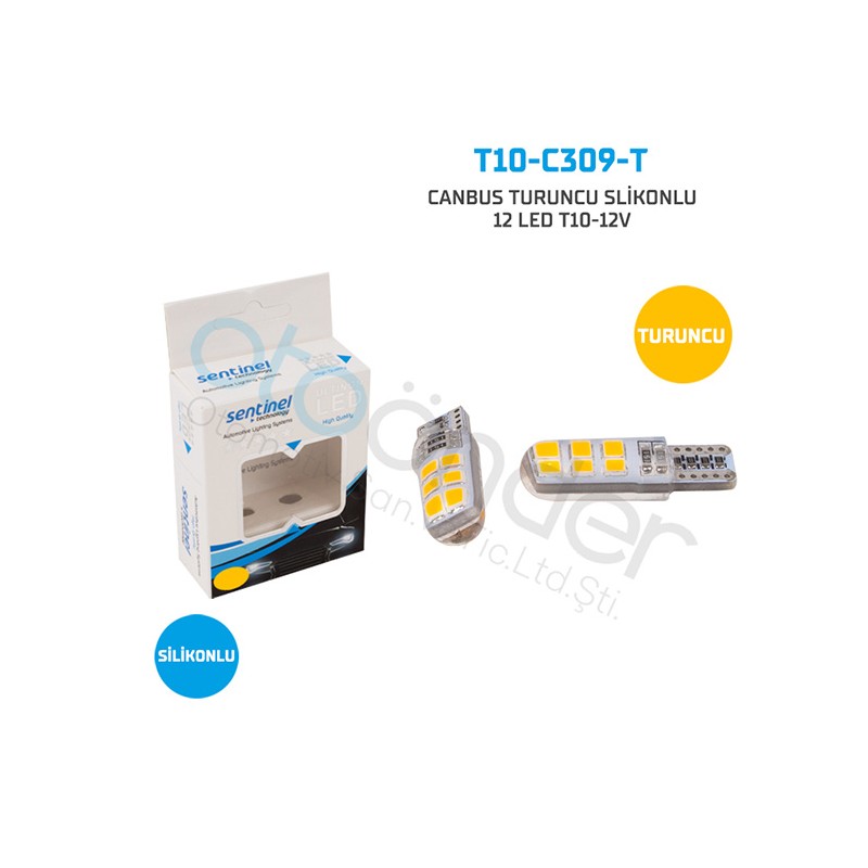 AMPÜL DİPSİZ LED 12V T10 6 LED CANBUS SİLİKONLU TURUNCU T10 C309 T T10