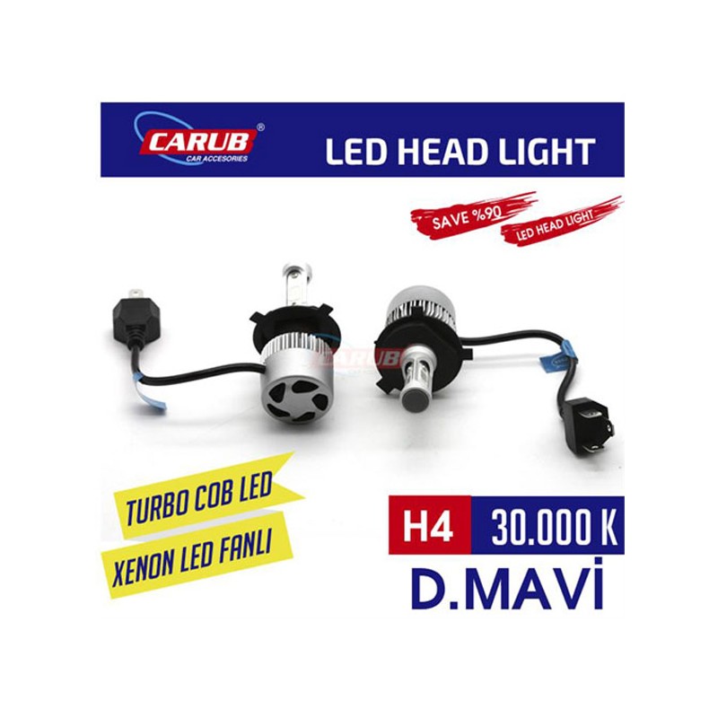 XENON LED TURBO SİLVER FANLI CARUB H4 30000K MAVİ 0411101 CARUB