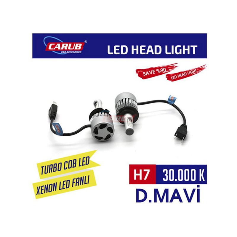 XENON LED TURBO SİLVER FANLI CARUB H7 30000K MAVİ 0411102 CARUB