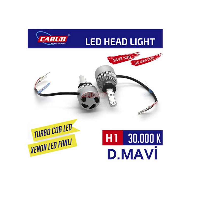 XENON LED TURBO SİLVER FANLI CARUB H1 30000K MAVİ 0411103 CARUB