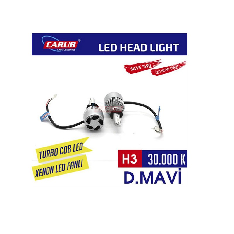 XENON LED TURBO SİLVER FANLI CARUB H3 30000K MAVİ 0411104 CARUB