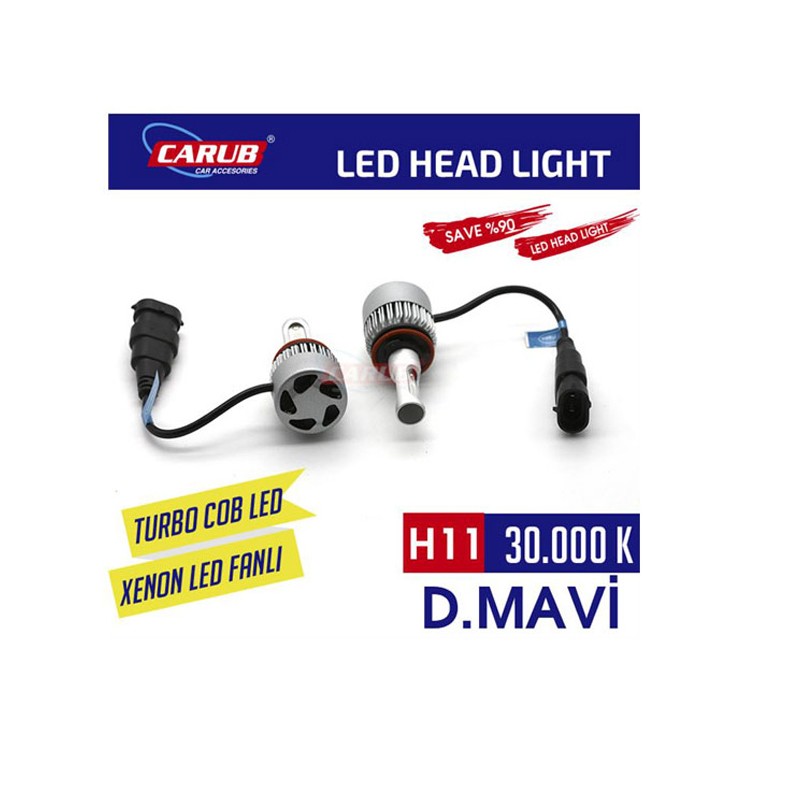 XENON LED TURBO SİLVER FANLI CARUB H11 30000K MAVİ 0411107 CARUB