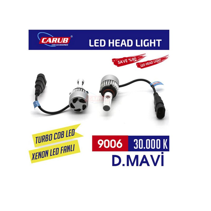 XENON LED TURBO SİLVER FANLI CARUB 9006 30000K MAVİ 0411106 CARUB