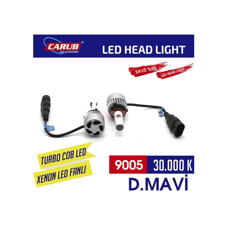 XENON LED TURBO SİLVER FANLI CARUB 9005 30000K MAVİ 0411105 CARUB