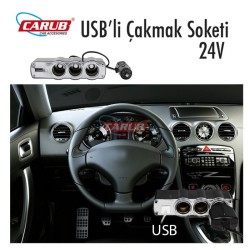 ÇAKMAK SOKETİ KABLOLU 3LÜ USBLİ 24V CARUB 1702003 CARUB