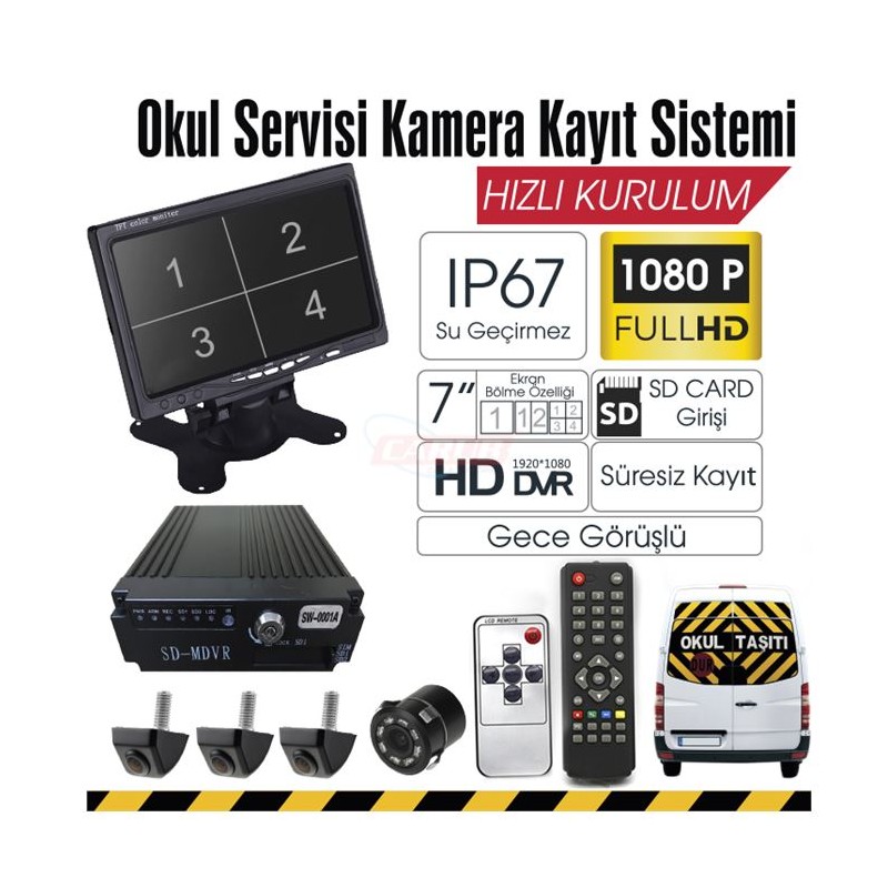 OKUL SERVİS SETİ KAMERA + EKRAN KAYITLI 7 İNC 0015401 CARUB