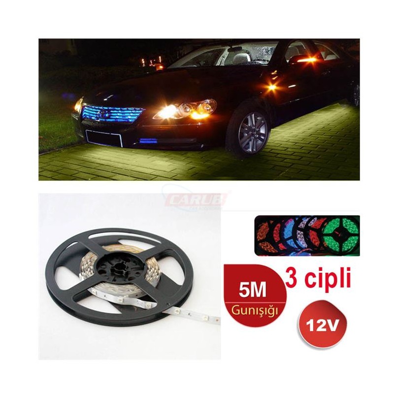 ELASTİK LED SİLİKONLU 5MT CARUB 3 ÇİPLİ 12V 300 LED GÜNIŞIĞI 4327528 C