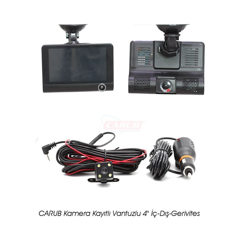 DVR KAYIT CİHAZI VANTUZLU ARAÇ İÇ-DIŞ + GERİ GÖRÜŞ KAMERASI 4 KAYITLI