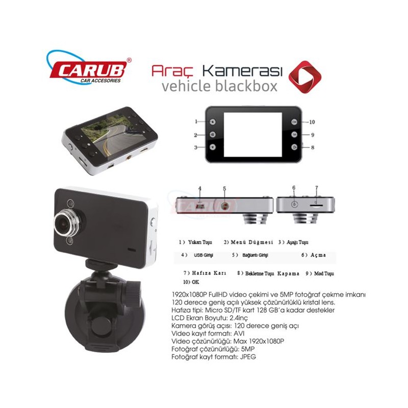 DVR KAYIT CİHAZI VANTUZLU ARAÇ İÇ-DIŞ 2.4 KAYITLI 0017018 CARUB
