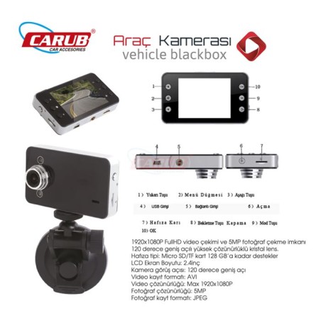 DVR KAYIT CİHAZI VANTUZLU ARAÇ İÇ-DIŞ 2.4 KAYITLI 0017018 CARUB