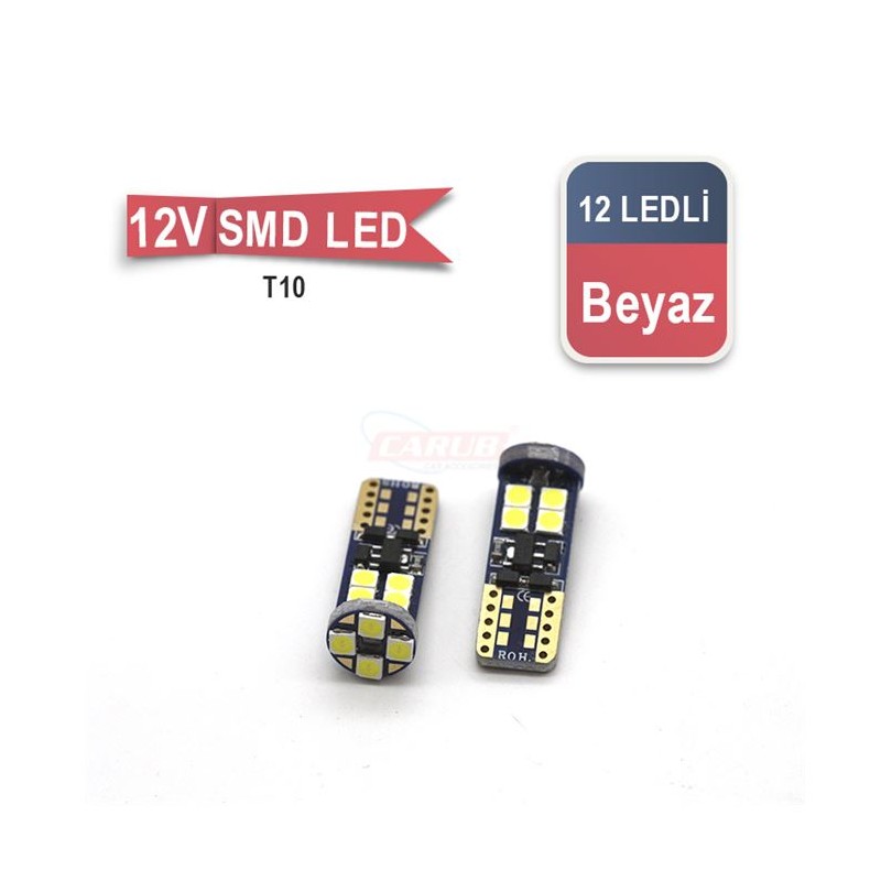 AMPÜL DİPSİZ LED 12V 12 LED SMD CANBUS FİBER BEYAZ 0405532 CARUB
