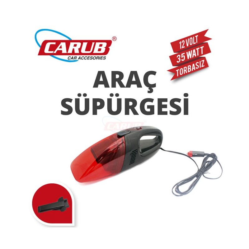 OTO ARAÇ SÜPÜRGESİ ÇAKMAKTAN 12V SİYAH KIRMIZI 0909003 CARUB
