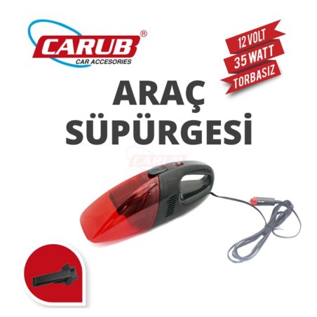 OTO ARAÇ SÜPÜRGESİ ÇAKMAKTAN 12V SİYAH KIRMIZI 0909003 CARUB