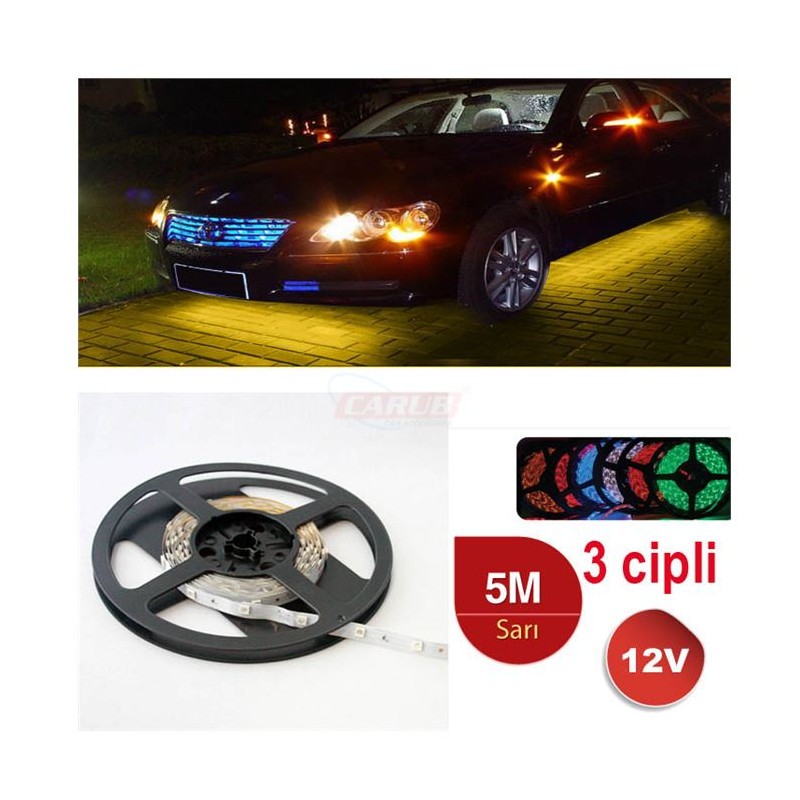ELASTİK LED SİLİKONLU 5MT 3 ÇİPLİ 12V SARI CARUB 4327527 CARUB