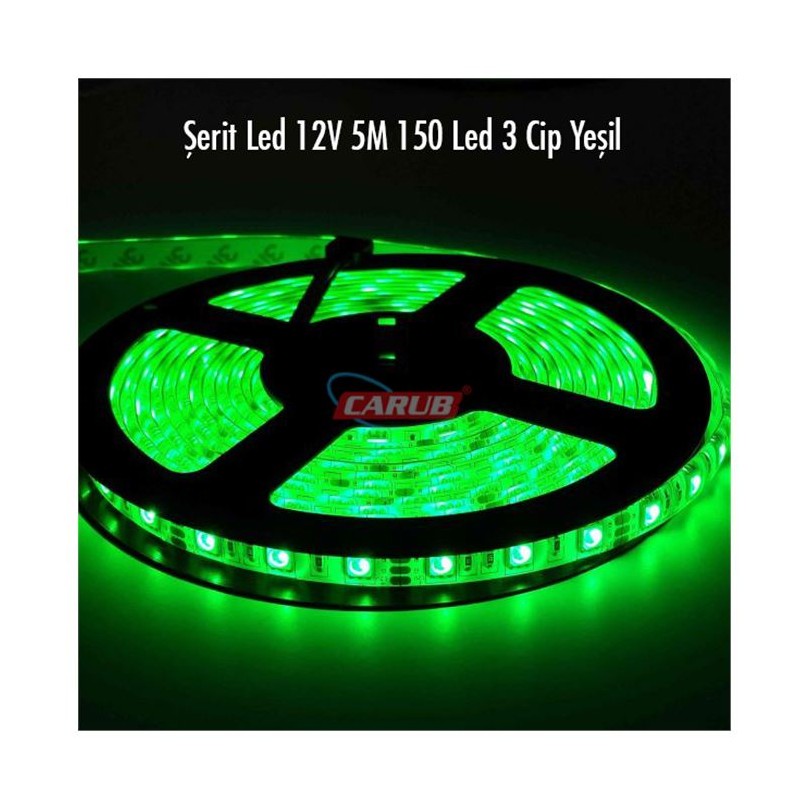 ELASTİK LED SİLİKONLU 5MT 3 ÇİPLİ 12V YEŞİL CARUB 4327505 CARUB