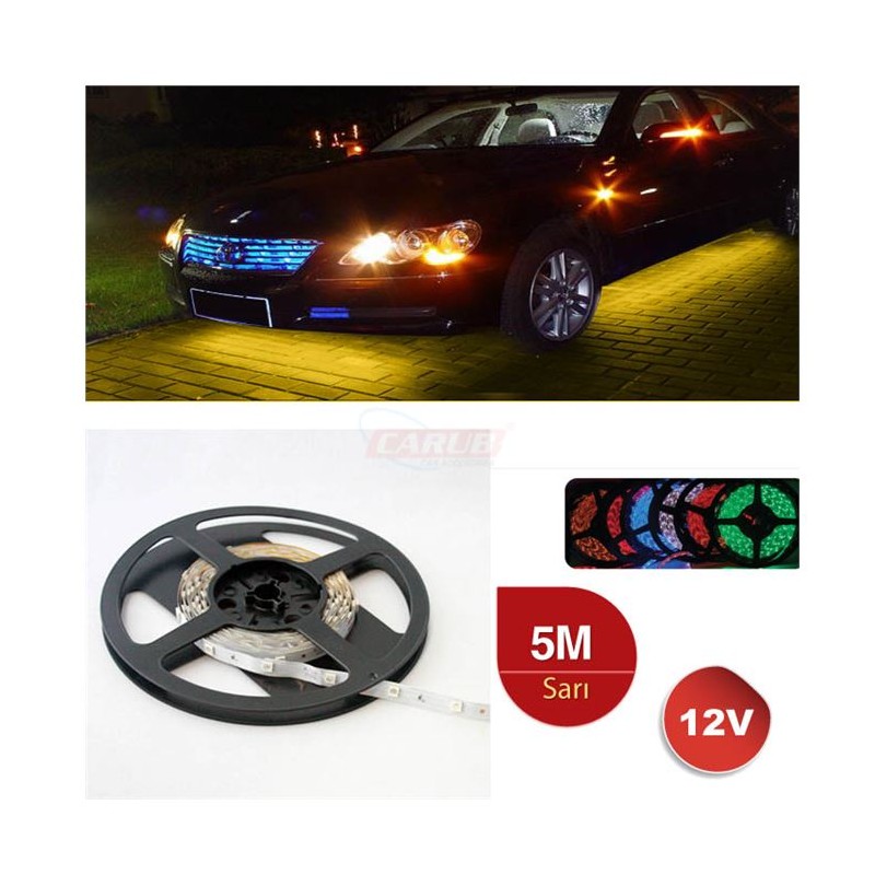 ELASTİK LED SİLİKONLU 5MT 300 LED 12V SARI CARUB 4327481 CARUB