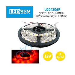 ELASTİK LED SİLİKONLU 5MT 3 ÇİPLİ 12V KIRMIZI L004206R12V LEDSEN L0042
