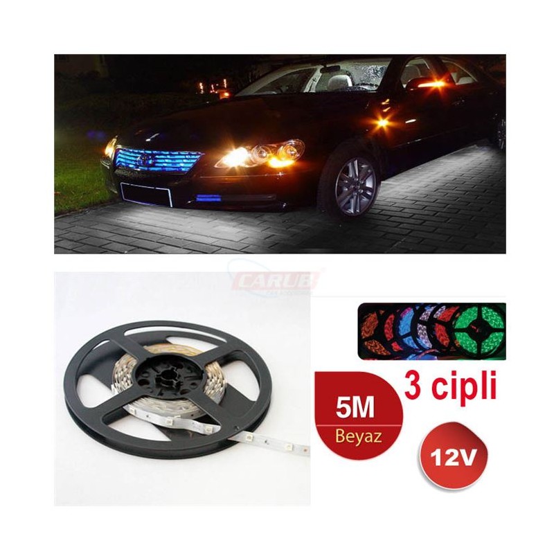 ELASTİK LED SİLİKONLU 5MT CARUB 3 ÇİPLİ 300 LED BEYAZ 4327530 CARUB