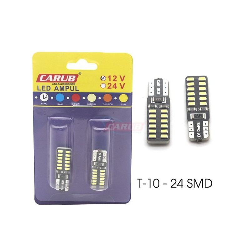 AMPÜL DİPSİZ LED 12V T10 24 SMD FİBER BEYAZ 0405535 CARUB